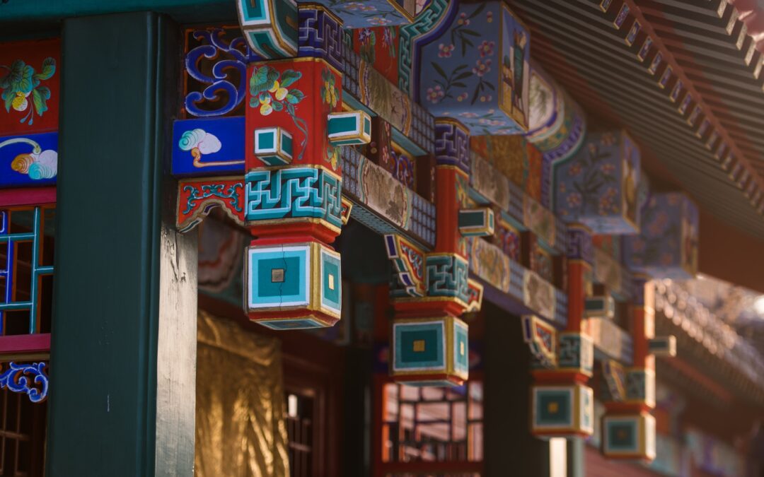 Street of Old chinese asian city on a sunset at hongluo temple